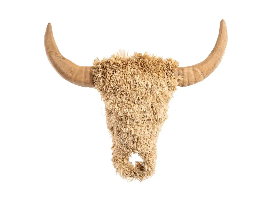 Zahara de la Sierra Raffia Bull Head - Teak Wood Bull Head