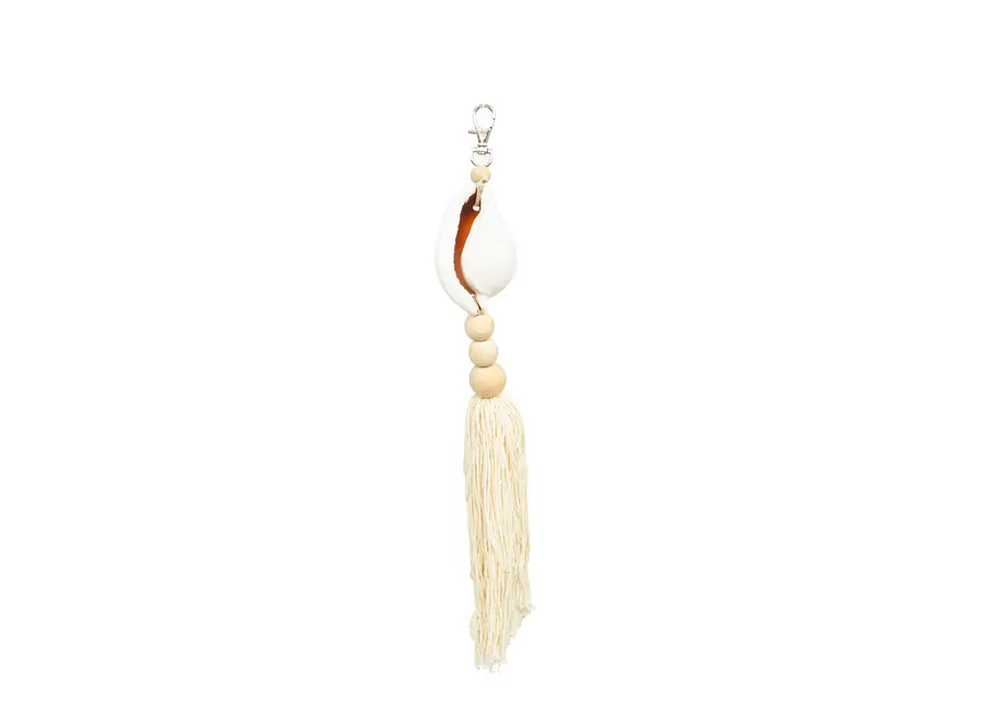 Cabo de Gata Boho Charm Keychain - Seashell & Wood Bead Keychain