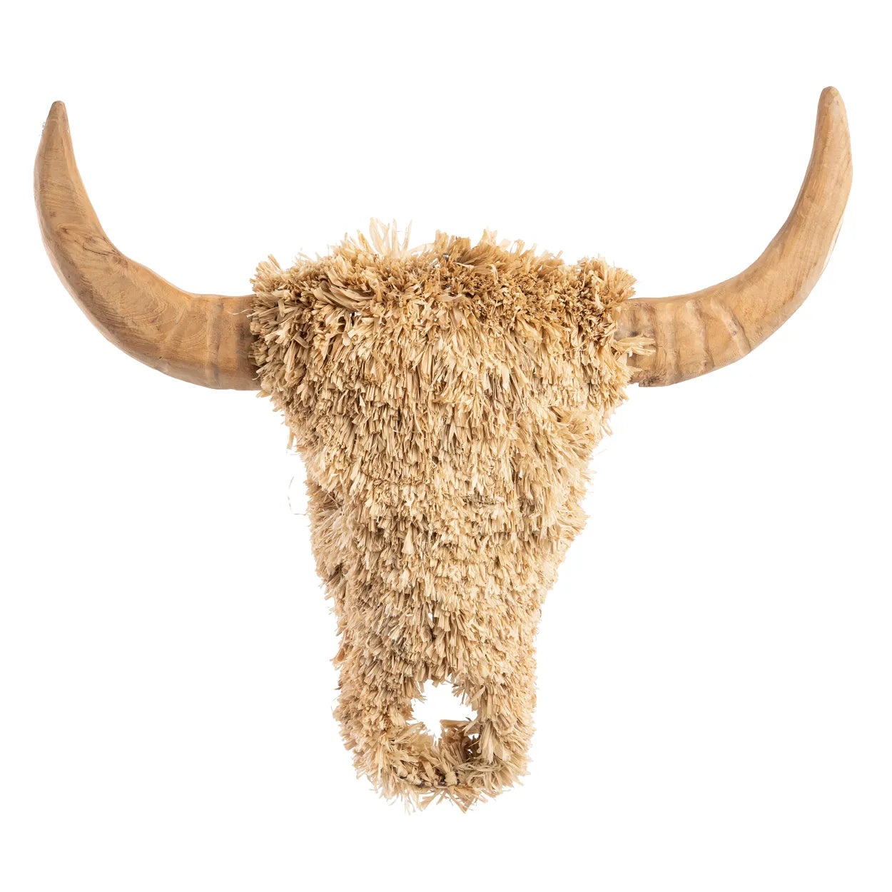 Zahara de la Sierra Raffia Bull Head - Teak Wood Bull Head